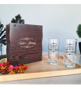 Ahşap Kutuda Lüks Rakı Kadehi Söz ve İsim Baskılı