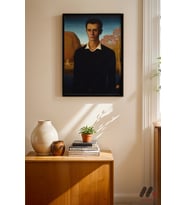 Grant Wood Erkek Portresi, Siyah Çerçeveli Duvar Tablosu - Sanatsever Hediyesi