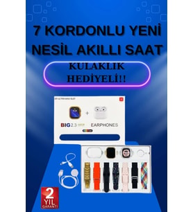 Akıllı Saat 7 Kordonlu Kulaklık Hediyeli Nabız Ölçer Uyku Takibi Sesli Görüşme