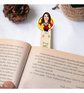 Kişiye Özel Süper Güçleri Olan Kadın Karikatürlü Çubuk Kitap Ayracı