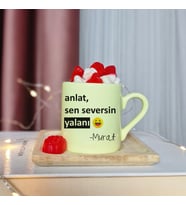 Anlat Sen Seversin Yalanı Tasarımlı Kişiye Özel Sarı Türk Kahvesi Fincanı