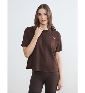 LCW Comfort Kahverengi Bisiklet Yaka Soft Touch Kadın Tişört