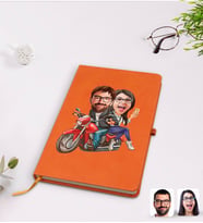 BK Gift Kişiye Özel Sevgililer Karikatürlü Turuncu Termo Deri Defter Model 97