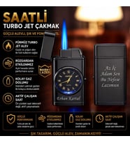 İsme Özel Turbo Jet Saatli Çakmak - Çift Yön Baskı Avantajı - Kutulu ve Hediye Paketinde