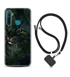 Realme 5i 5 Pro 6i 7 Pro 8 Kılıf Boyun Askılı Silikon Flowers Cat 1345