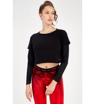 Maraton Regular Kadın Bisiklet Yaka Siyah Sweatshirt