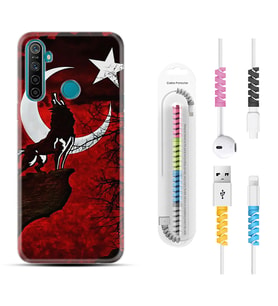 Realme 5i 5 Pro 6i 7 Pro 8 Kılıf Kablo Koruma Spiral Silikon Wolf and Moon 2 1381