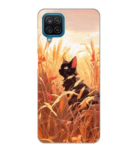 Samsung Galaxy M32 Uyumlu Doğa ve Kedi Tasarımlı Şeffaf Telefon Kılıfı