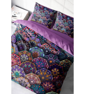 Çift Kişilik Nevresim Takımı Sık Dokuma Pamuk Saten 3d Özel Tasarım Ethnic Purple