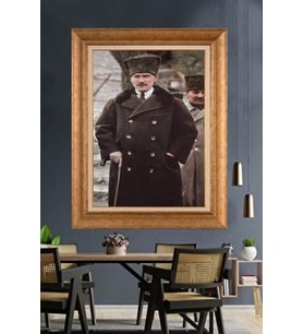 Altın Varaklı Çerçeveli Paspartulu Atatürk Tablo TR1342 (Gold)
