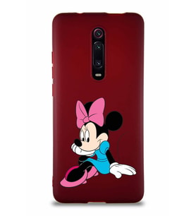 Xiaomi Redmi K20 Soft Premier Kapak Minnie Mouse-E Tasarımlı Silikon Kılıf - Mürdüm (Şeffaf)
