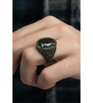 Oval Yeşil Taşlı 925 Gümüş Erkek Yüzük
