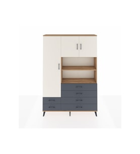 Arges Dolap 8 Raflı 6 Çekmeceli 3 Kapaklı 132x30x195 Çam-Aytaşı/Antrasit