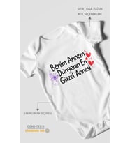Benim annem dünyanın en güzel annesi! Kısa Kollu Bebek Body %100 Pamuk