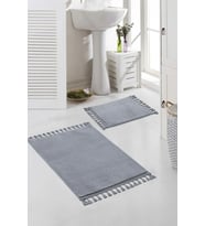 Vl Yıkanabilir Premium Ponpon Saçaklı Kaymaz Taban Post Peluş Banyo Paspası 2'li Takım (Gri)
