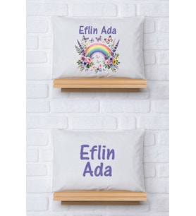 Pia Baby Premium %100 Pamuk İkili İsim Yazılı Kız Bebek Yastık Kılıfı – 35x45 cm Organik Baskı 5045-13 (Ekru)