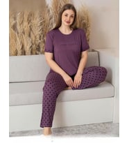 Pijamoni Kadın Milan Büyük Beden Bisiklet Yaka Kısa Kol İnce Pijama Takımı 7665/1- 1 Adet (Mor)