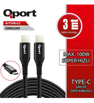 QPORT Q-TYPE-C3 3 METRE TYPE-C 100W PD ŞARJ VE DATA KABLOSU
