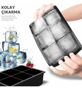 Kare Buz Kalıbı Çok Amaçlı Buz Küpü Kalıbı Kare Buz Küpü Kasesi 6 Bölmeli Kolay Serbest Bırakma Kahve Ev Yapımı Dondurucu için Buz Kalıpları (1 Adet)