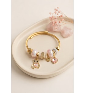 Tedy Bear Model Gold Renk Pembe Charmlı Bileklik