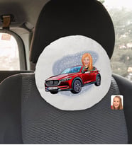 BK Gift Kişiye Özel Plakalı Kadın Mazda 6 Karikatürlü Yuvarlak Araç Koltuk Yastığı-1
