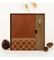 Kişiye Özel Premium Kahverengi Defter Kalem Tasarım Kutulu Hediye Seti
