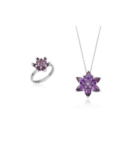Lotus Çiçeği Kolye Ve Yüzük Seti & Işıklı Set Kutusu 925 Ayar Gümüş Set