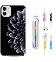 Apple iPhone 11 12 13 Mini Kılıf Kablo Koruma Spiral Silikon Çiçekler 1639