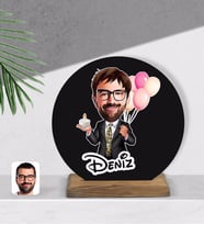 BK Gift Kişiye Özel Erkek Doğum Günü Karikatürlü Yuvarlak Ahşap Biblo-3