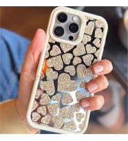Coverzone iPhone 14 Pro Max K?l?f ile uyumlu I??lt?l? Kalpli K?l?f? Aynal?Arka Kapak Simli Kalpli Desen Yumu?ak Kenar Koruma Heart ??k ve Parlak Tasar?m Starlight