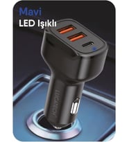 100W Ultra Hızlı TURBO Araç Şarj Başlığı – 2 USB + 1 PD (Siyah)