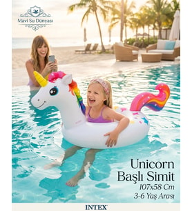 Unicorn Başlı Simit Beyaz Renkli 107x58 Cm 3-6 Yaş Arası