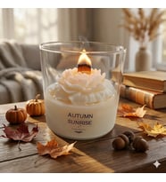 Mumelia Candles Autumn Sunrise - Doğal Soya Cam Kavanoz Tasarım Mum - Beyaz