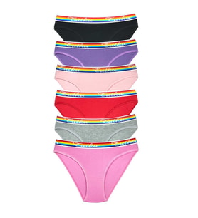 6 Adet Beli Renkli Lastik Pamuklu Kadın Slip Tutku Külot