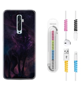 Oppo Reno 2Z 4 Lite 4 Pro 5 6 7 A31 Kılıf Kablo Koruma Spiral Silikon Black Purple Wolf 1791