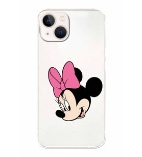 Apple iPhone 13 Mini Uyumlu Kamera Korumalı Tıpalı Kapak Minnie Mouse TasarımlıŞeffaf Kılıf