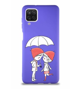 Samsung Galaxy A12 Soft Premier Kapak Aşk Tasarımlı Silikon Kılıf - Mor (Şeffaf)