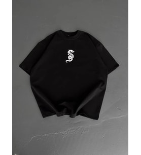 Erkek Ön ve Arka Baskılı T-Shirt Kısa Kol Bisiklet Yaka Regular Fit Tişört - Siyah