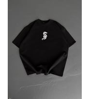 Erkek Ön ve Arka Baskılı T-Shirt Kısa Kol Bisiklet Yaka Regular Fit Tişört - Siyah