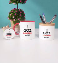 Göz Doktoru Kupa Bardak Kırmızı Kalemlik ve Anahtarlık