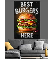 Lezzetli Hamburger Restoran Tabelası Dekoratif Kanvas - Mdf Ahşap Tablo
