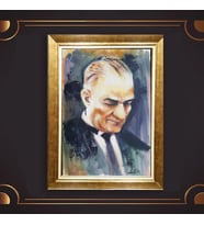 Altın Varaklı Çerçeveli Paspartulu Atatürk Tablo nl02A663 (Gold)
