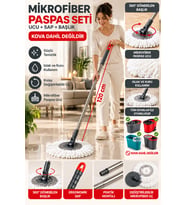 Mikrofiber Paspas Seti 120 cm Metal Saplı Döner Başlıklı Mop Ucu - Tüm Kovalar ile Uyumludur