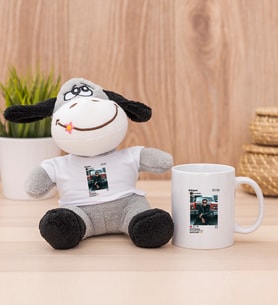 Kişiye Özel İnstagram Tasarım Fotoğraflı Peluş Eşek ve Beyaz Kupa
