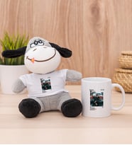 Kişiye Özel İnstagram Tasarım Fotoğraflı Peluş Eşek ve Beyaz Kupa