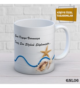 Kişiye Özel Kupa  İsimli & Fotoğraflı Premium Hediye Bardak Deniz Deniz Kabuğu