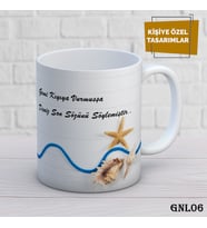 Kişiye Özel Kupa  İsimli & Fotoğraflı Premium Hediye Bardak Deniz Deniz Kabuğu