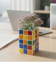El Yapımı Mozaik Seramik Vazo Renkli Geometrik Desenli Vazo