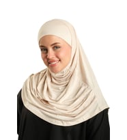 Bej Pratik Hazır Geçmeli Tesettür Eşarp Viskon Boneli Büyük Boy 1290BV_12