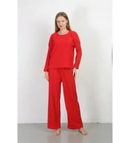 Kadın Bürümcük Kumaş Pijama Takım Kırmızı